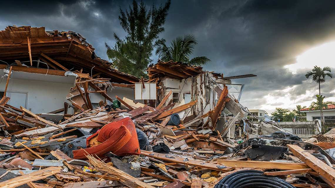 This is a photograph of a house destroyed by the passage of a hurricane in Florida.