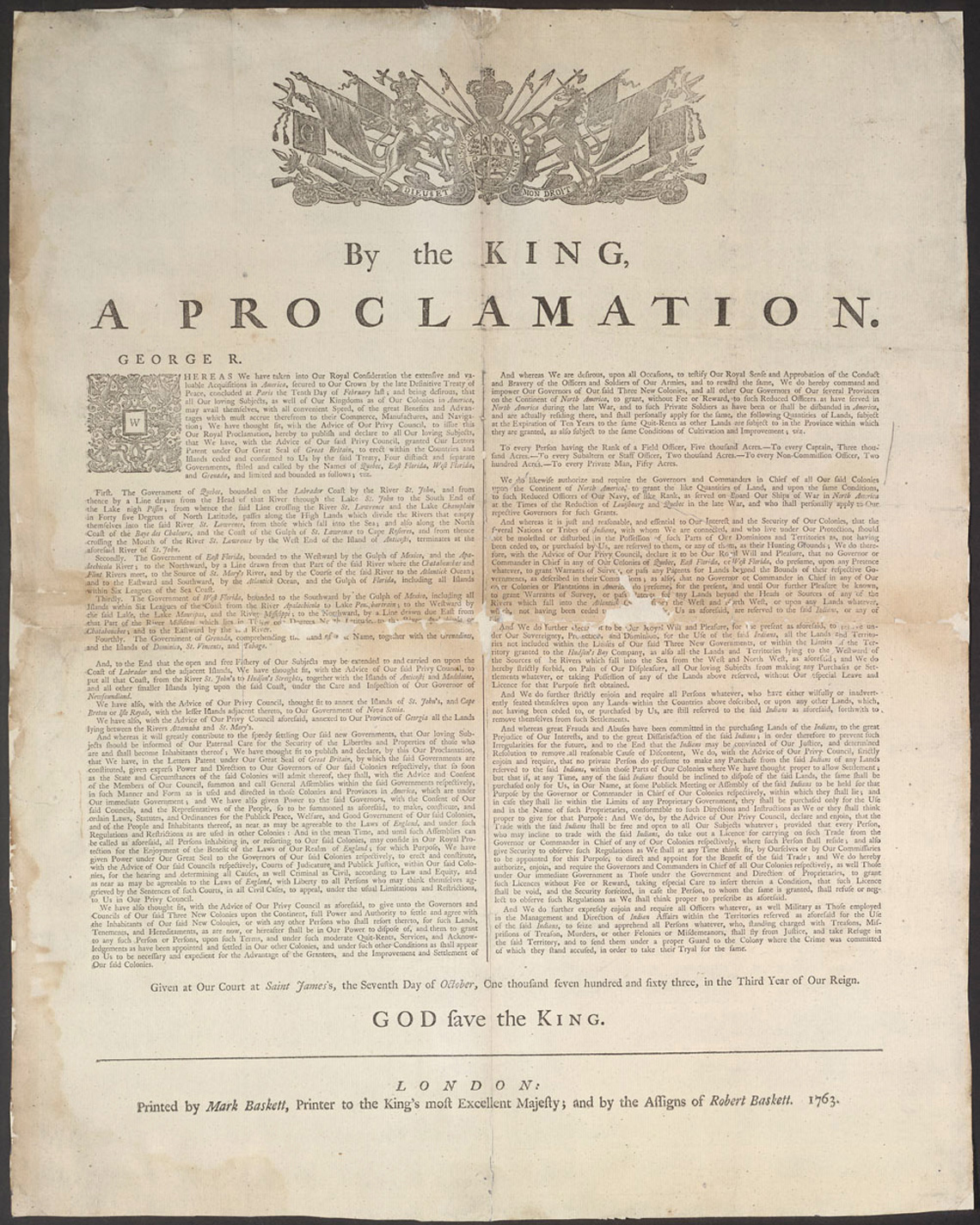 A part of the origination Royal proclamation of 1763.