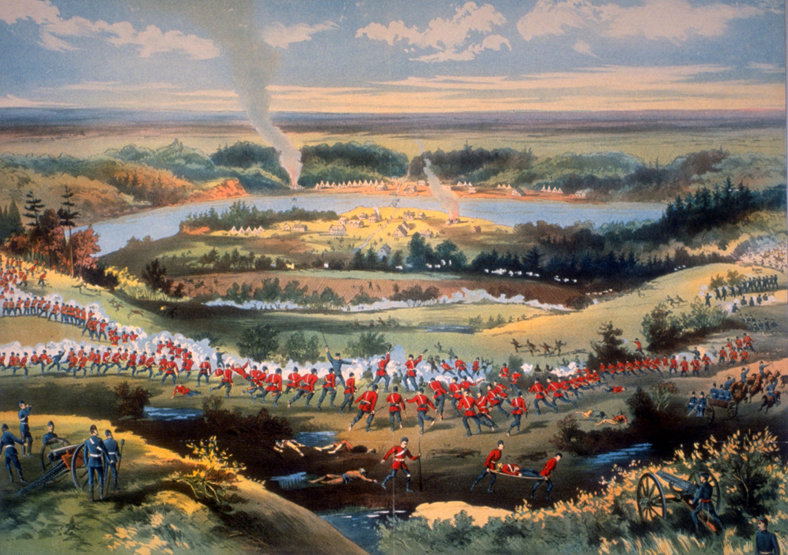 Battle of Batoche, 1885; General Middleton encountered about 150 Métis and Indigenous allies.