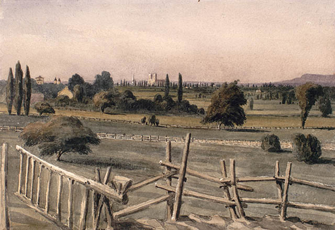 Lower Canada Countryside Painting of the countryside in Lower Canada. The city of Montreal is in the distance.