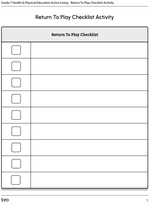 Return To Play Checklist Activity