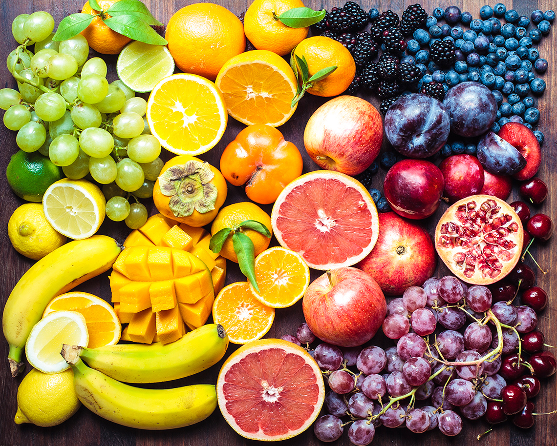 Image of a spread of different fruits.