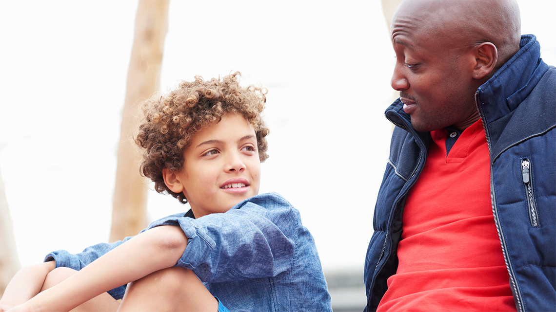 A child speaking to an adult.