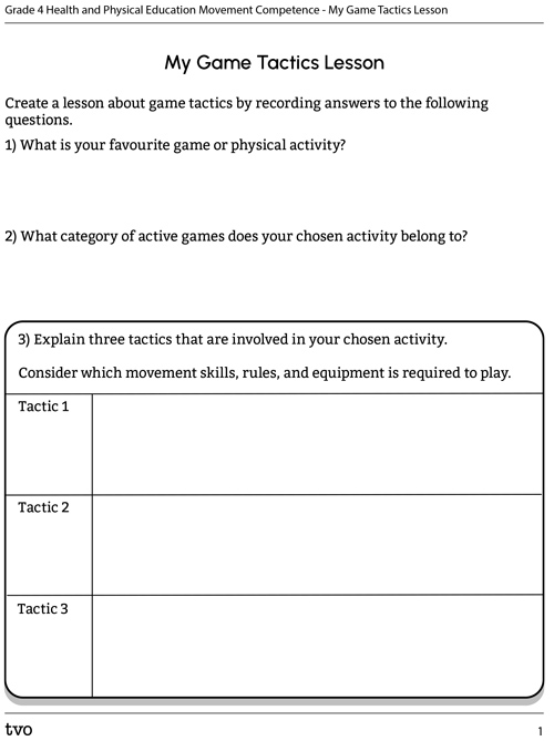 My Game Tactics Lesson Activity