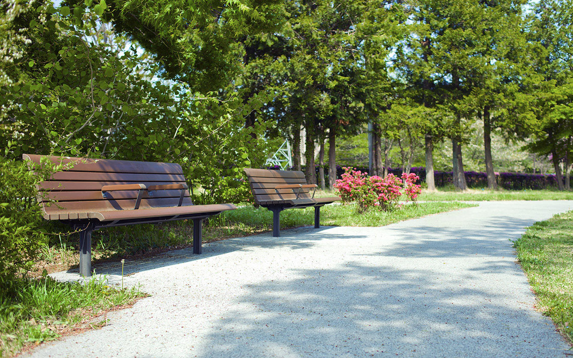 A park with benches.