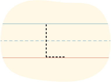 A piece of lined paper with a dotted line showing how to print the letter L in uppercase.