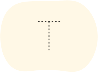 A piece of lined paper with a dotted line showing how to print the letter T in uppercase.