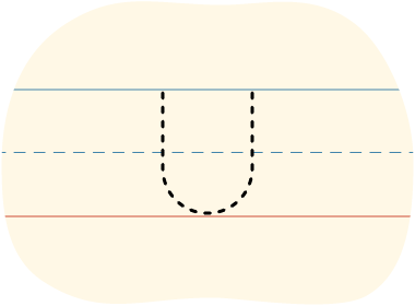 A piece of lined paper with a dotted line showing how to print the letter U in uppercase.