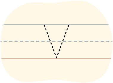 A piece of lined paper with a dotted line showing how to print the letter V in uppercase.