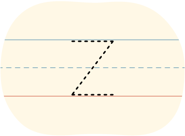 A piece of lined paper with a dotted line showing how to print the letter Z in uppercase.