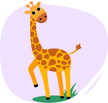 An animated or cartoon drawing of a giraffe.