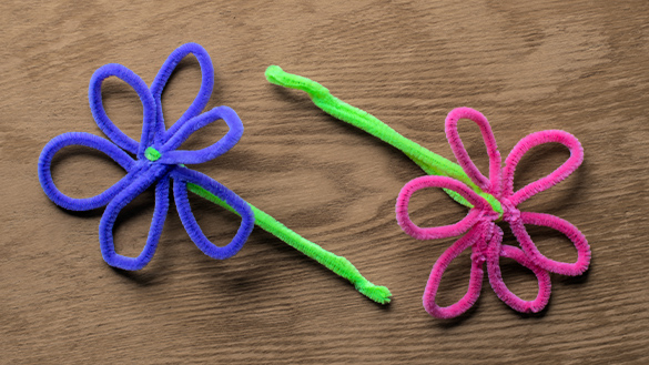 Flowers made out of colourful pipe cleaners.