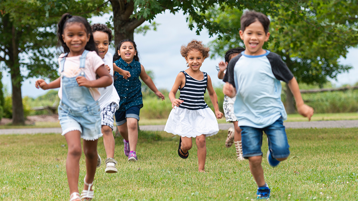 A group of kids running