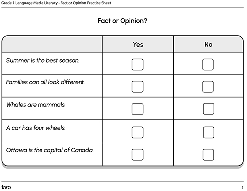 Fact or opinion practice sheet