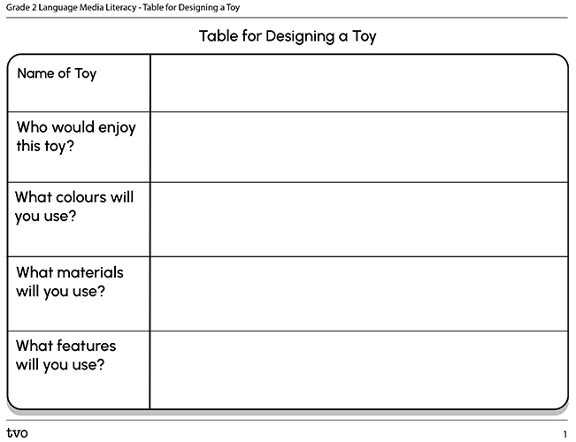 Table for Designing a Toy
