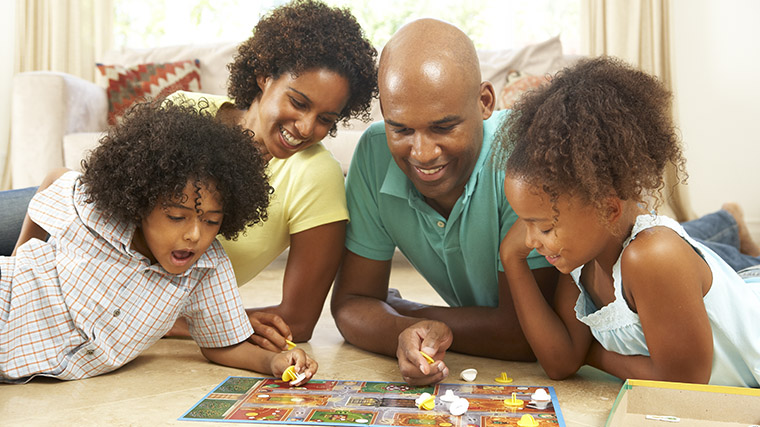 A family playing a board game.