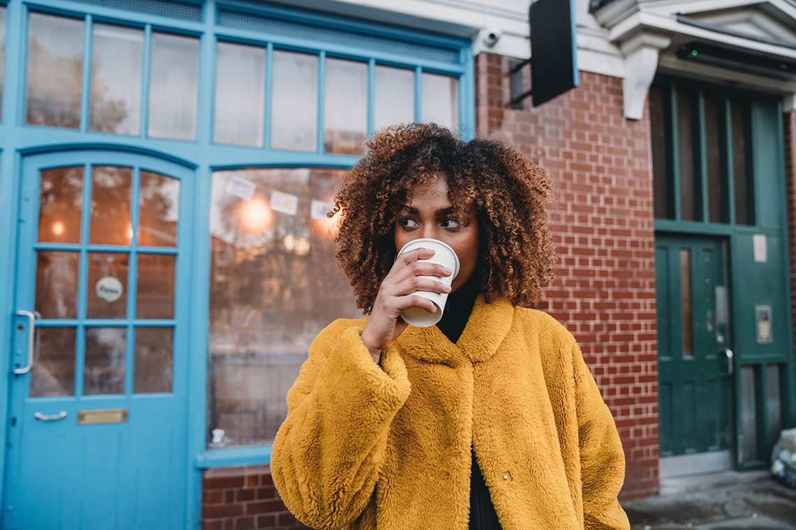 woman drinking coffee