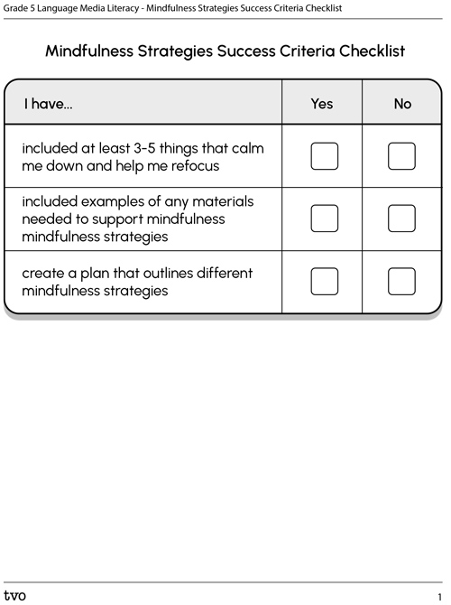 Mindfulness Strategies Success Criteria Checklist