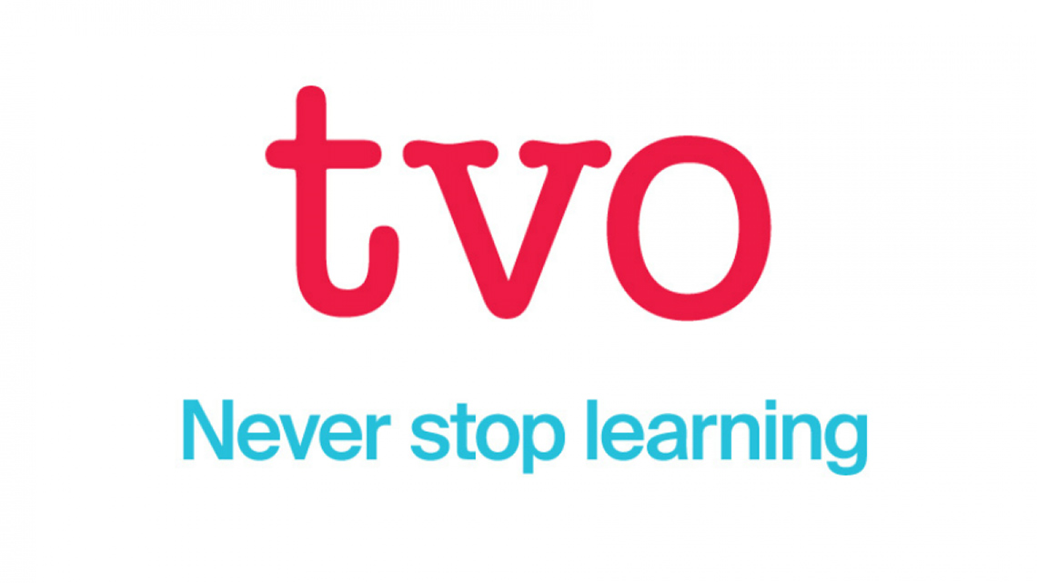 Tvo logo with logo in red and the words ‘never stop learning’ in blue