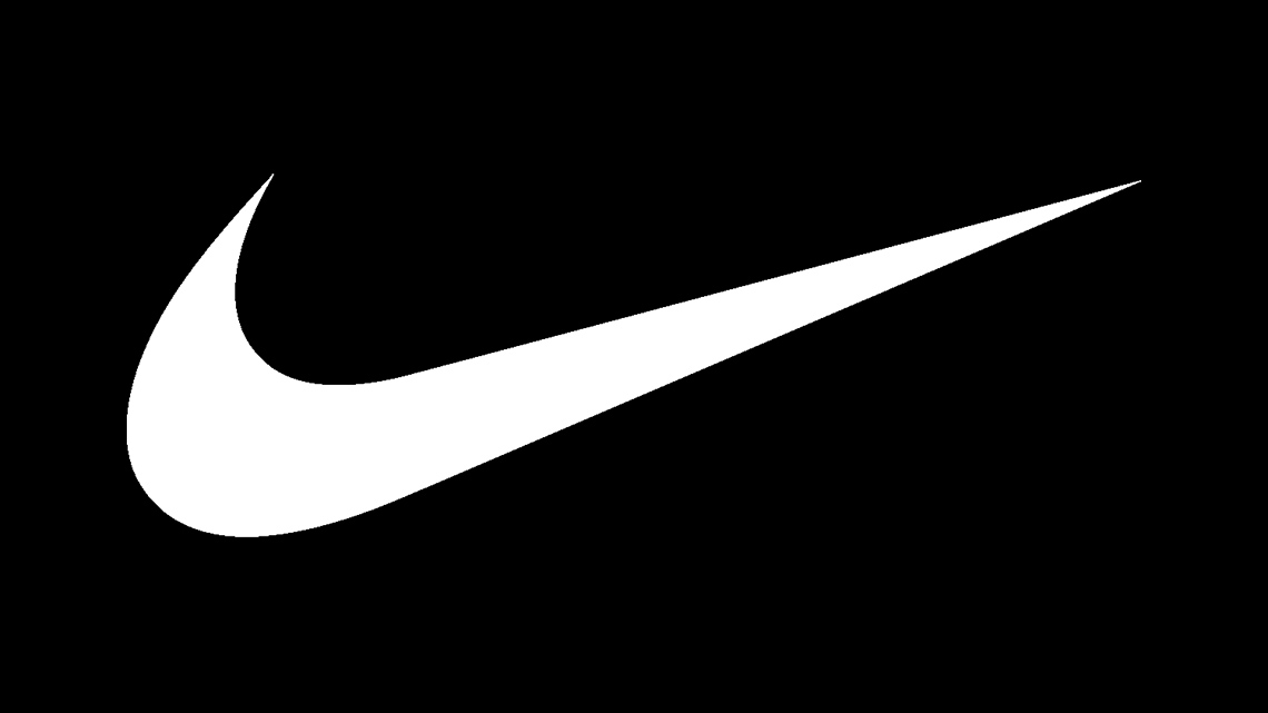 Nike white swoosh logo on a a black background