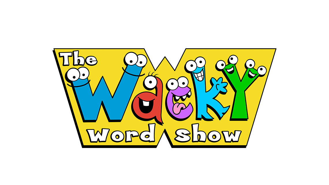 The Wacky Word Show logo has faces on each letter of the word “wacky.” The words are in a large “W”