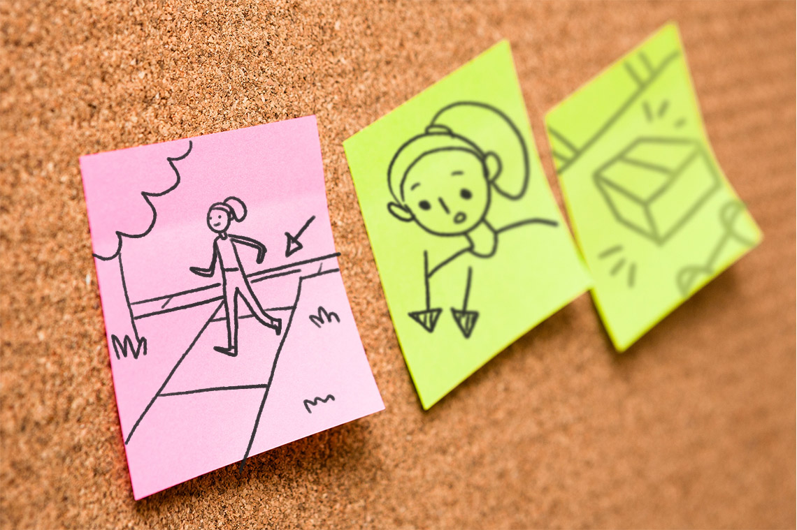 Yellow sticky notes on a white wall