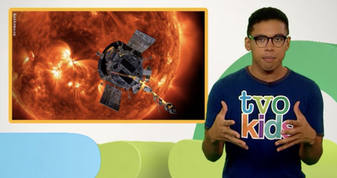 Daniel presents a photograph of the space probe reaching the surface of the sun.