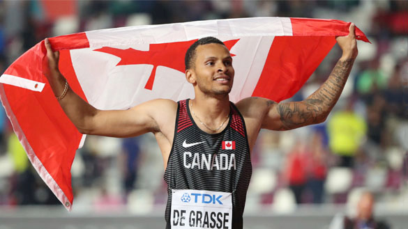 Canadian Olympic athlete Andre De Grasse at Khalifa International Stadium, Qatar, 9-28-2019.