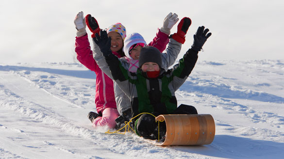 Children having fun while tobogganing.