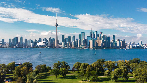 A view of the Toronto skyline and Lake Ontario from the Toronto Islands.