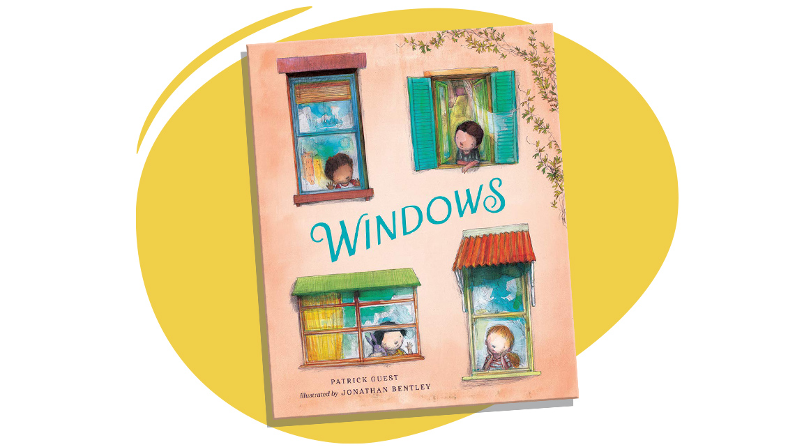 Four children looking out of four different windows.