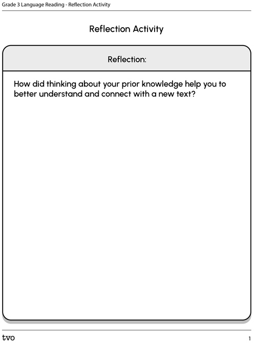 Grade 3 Language Reading - Reflection Activity
