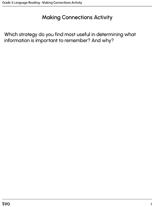 Grade 3 Language Reading–Reflection Activity