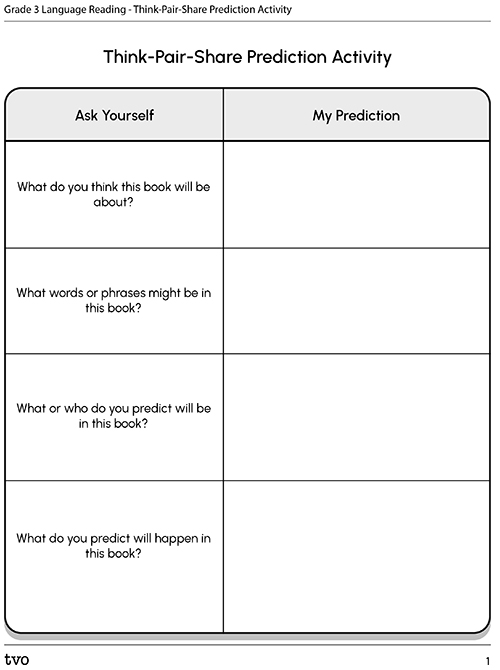 Grade 3 Language Reading–Think-Pair-Share Prediction Activity
