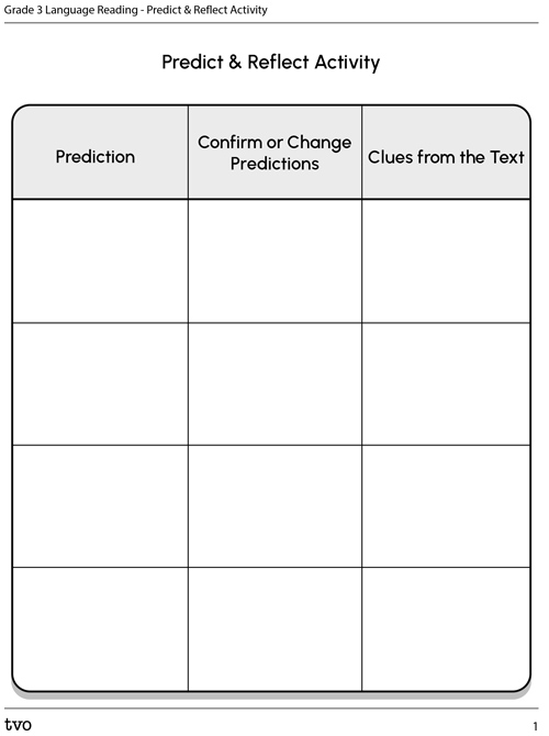 Grade 3 Language Reading–Predict & Reflect Activity