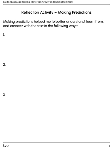 Grade 3 Language Reading–Reflection Activity and Making Predictions