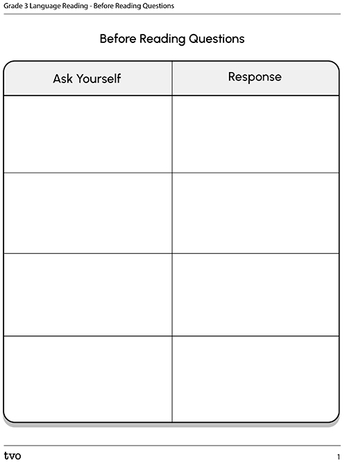 Grade 3 Language Reading–Before Reading Questions