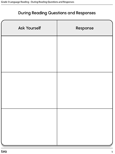 Grade 3 Language Reading–During Reading Questions and Responses