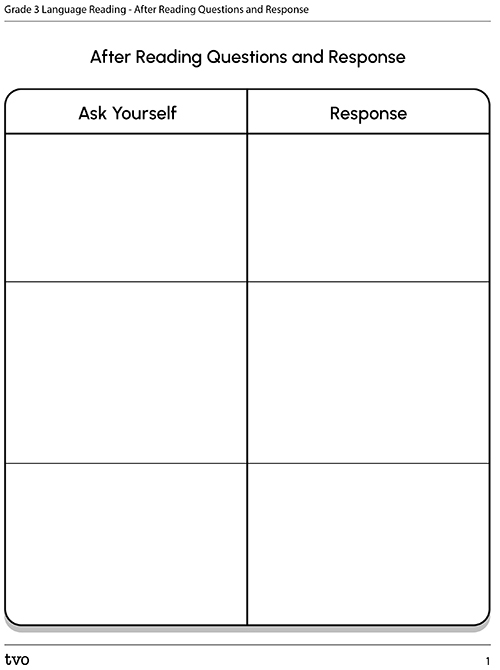Grade 3 Language Reading–After Reading Questions and Response