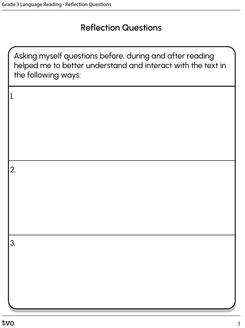 Grade 3 Language Reading–Reflection Questions