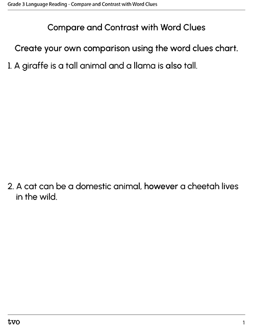Grade 3 Language Reading–Compare and Contrast with Word Clues