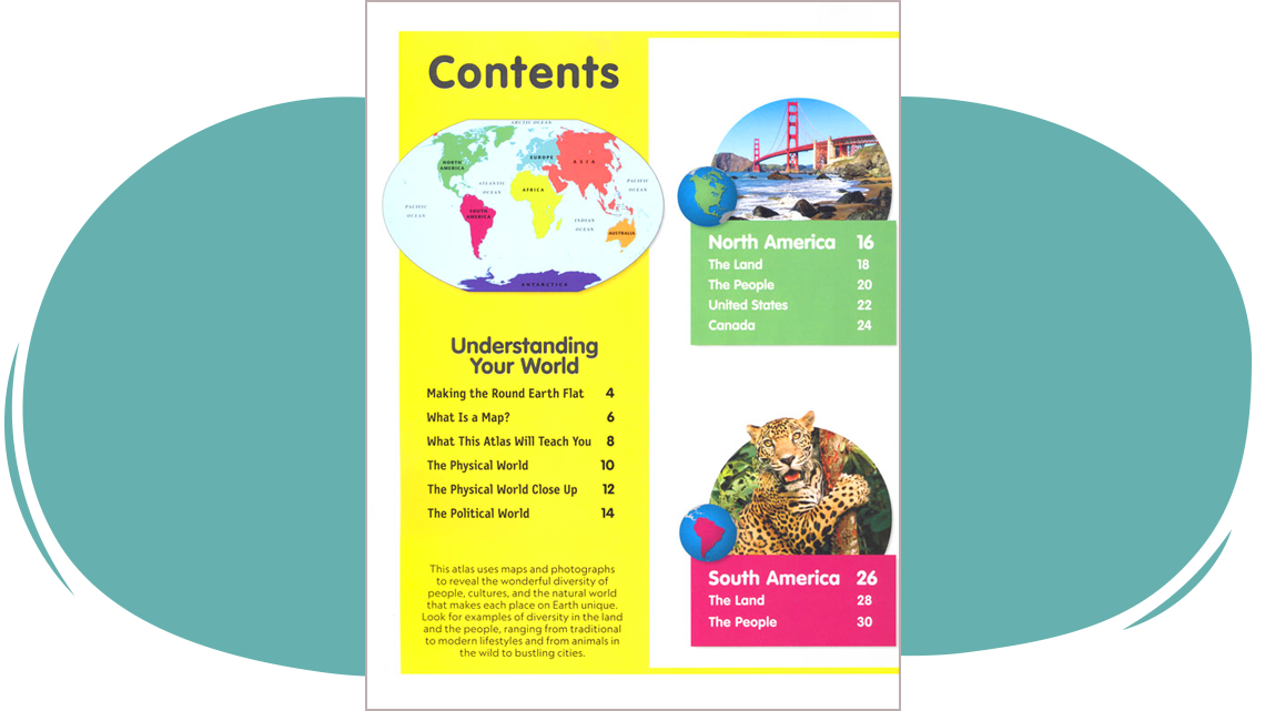 National Geographic Kids Beginner's World Atlas’s table of contents.