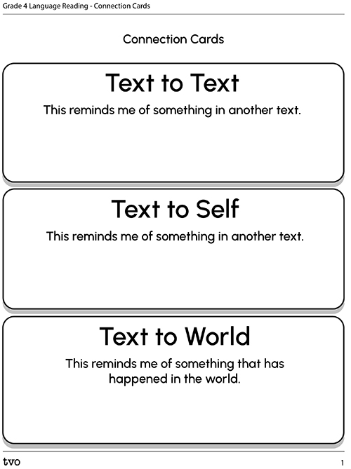 Grade 4 Language Reading – Connection Cards