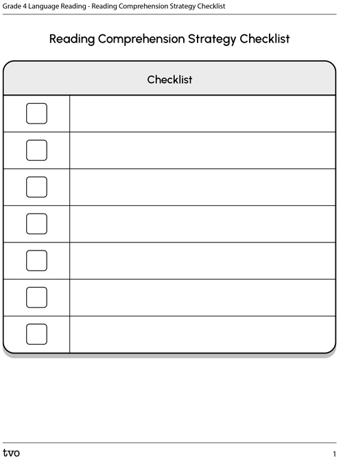 Grade 4 Language Reading – Reading Comprehension Strategy Checklist