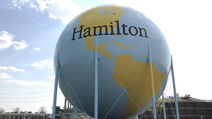 The globe at Hamilton’s Woodward Avenue Water Treatment Plant is the gas tank for a 1.6-megawatt generator. (City of Hamilton).