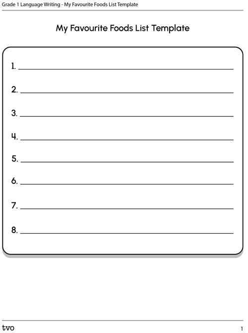 My Favourite Foods List Template