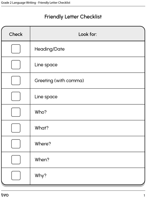Friendly letter checklist
