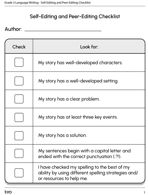 Self-editing and peer-editing checklist