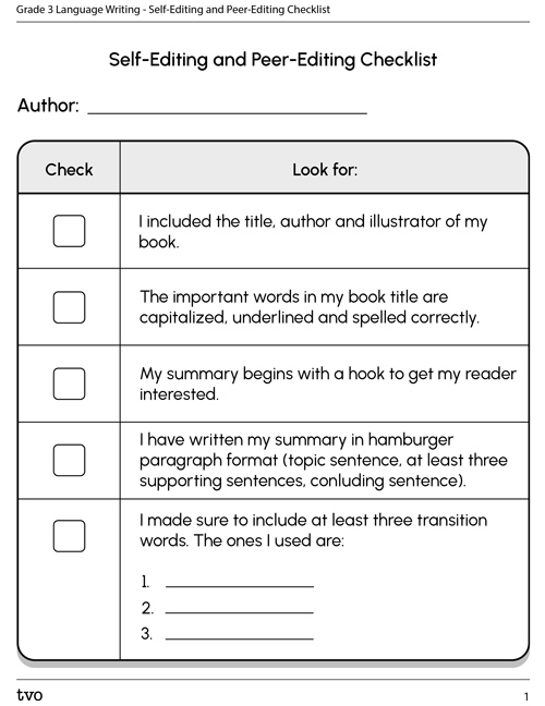 Self and peer-editing checklist