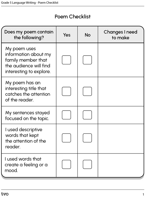 Poem checklist